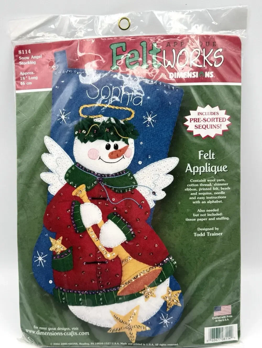 Dimensions Feltworks Snow Angel Felt Applique Stocking Kit #8114 Sealed New 2002